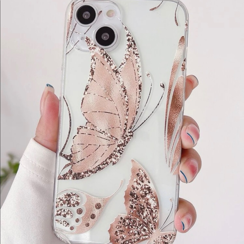 Butterfly pattern clear iPhone 13 case